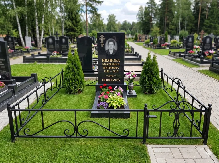 Зелёный газон на могильном участке в Нижнем Новгороде