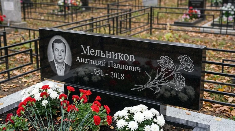 Памятник с гравировкой гвоздик — выполненная работа «Мельников» в Нижнем Новгороде