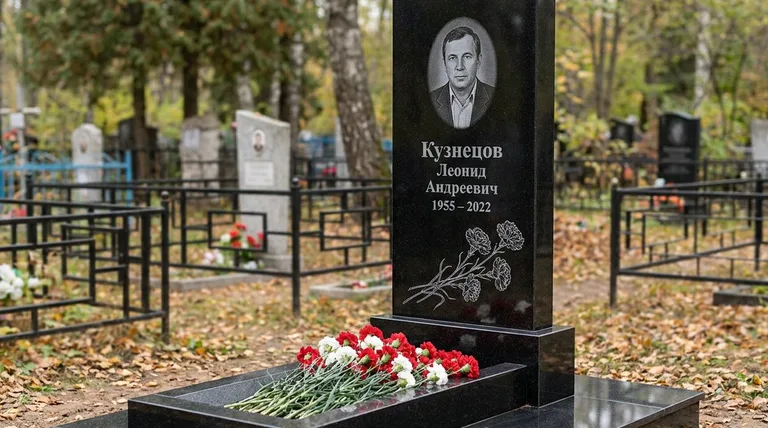 Памятник с гравировкой гвоздик — выполненная работа «Кузнецов» в Нижнем Новгороде