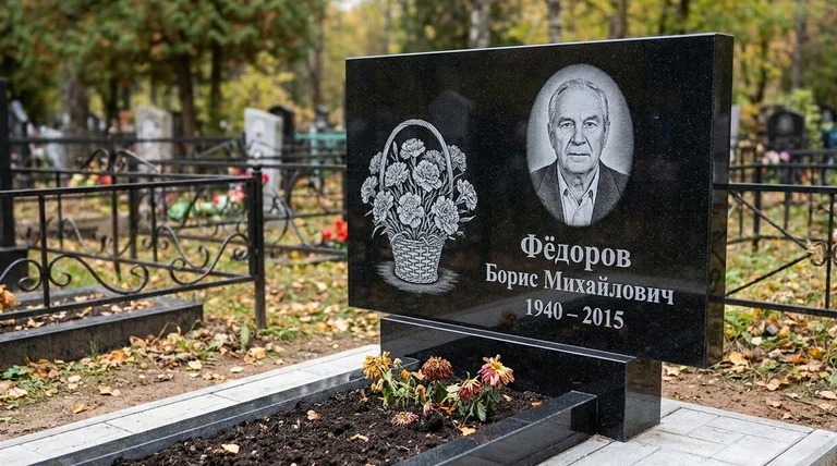 Памятник с гравировкой гвоздик — выполненная работа «Фёдоров» в Нижнем Новгороде