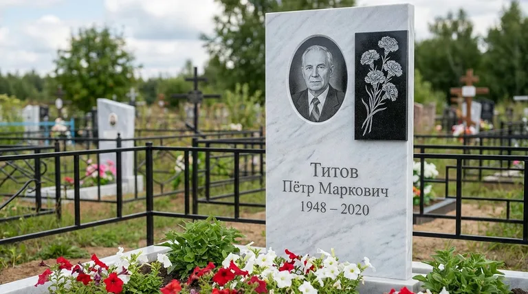 Памятник с гравировкой гвоздик — выполненная работа «Титов» в Нижнем Новгороде