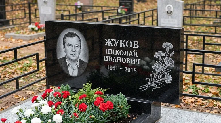 Памятник с гравировкой гвоздик — выполненная работа «Жуков» в Нижнем Новгороде