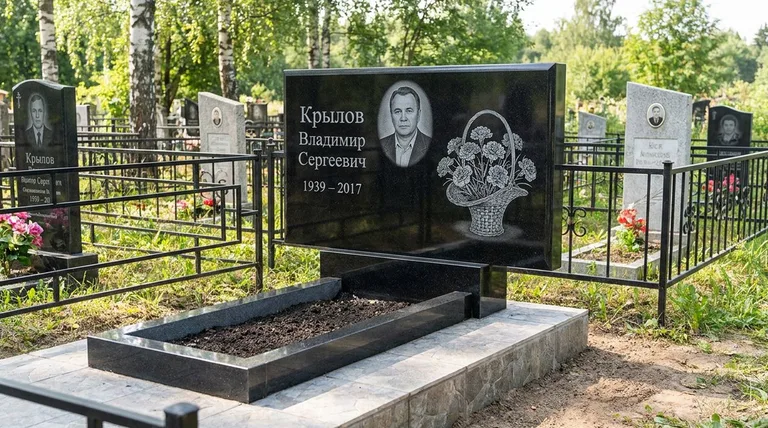 Памятник с гравировкой гвоздик — выполненная работа «Крылов» в Нижнем Новгороде