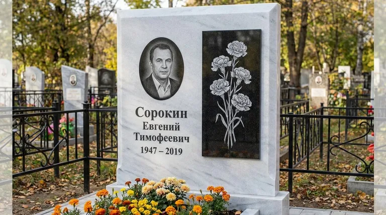 Памятник с гравировкой гвоздик — выполненная работа «Сорокин» в Нижнем Новгороде