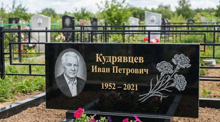 Памятник с гравировкой гвоздик — выполненная работа «Кудрявцев» в Нижнем Новгороде