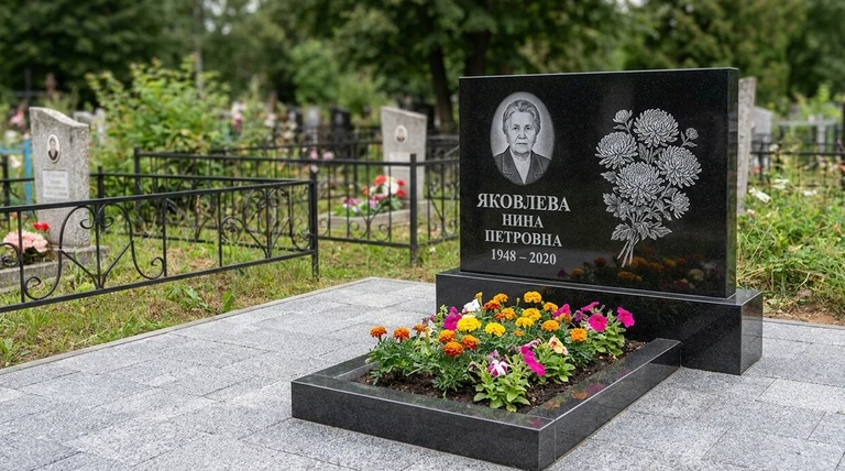 Гравировка хризантем на памятник в Нижнем Новгороде — пример работы на граните