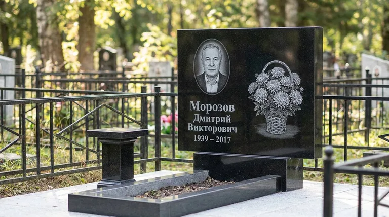 Памятник с гравировкой хризантем — выполненная работа «Морозов» в Нижнем Новгороде