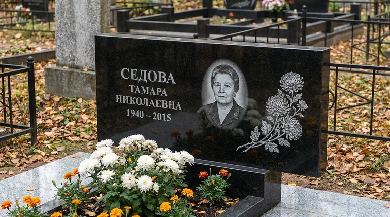 Памятник с гравировкой хризантем — выполненная работа «Седова» в Нижнем Новгороде