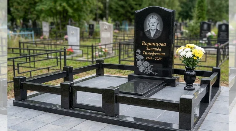 Памятник с гравировкой хризантем — выполненная работа «Воронцова» в Нижнем Новгороде