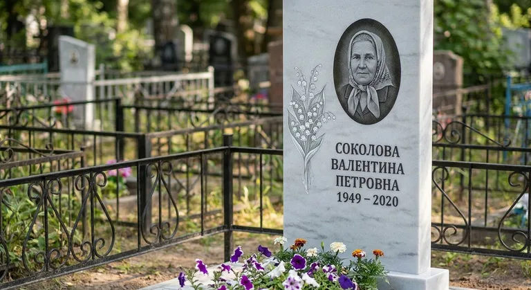 Памятник с гравировкой ландышей — выполненная работа «Соколова» в Нижнем Новгороде