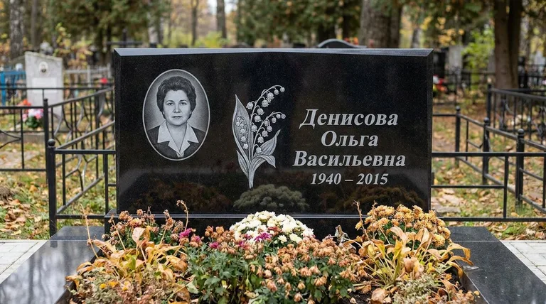 Памятник с гравировкой ландышей — выполненная работа «Денисова» в Нижнем Новгороде