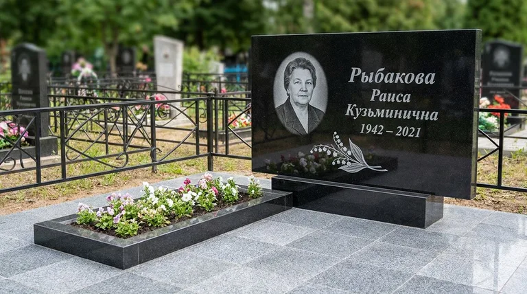 Памятник с гравировкой ландышей — выполненная работа «Рыбакова» в Нижнем Новгороде