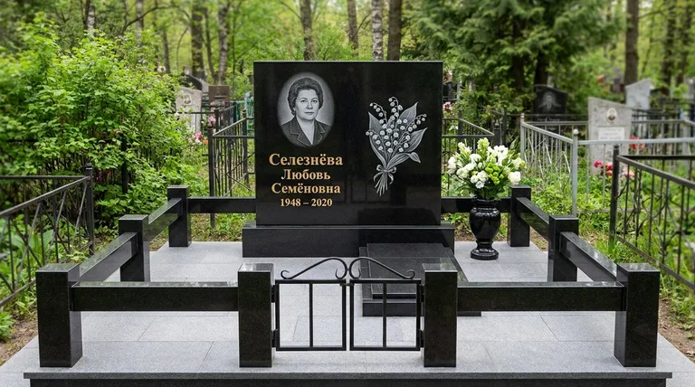 Памятник с гравировкой ландышей — выполненная работа «Селезнёва» в Нижнем Новгороде