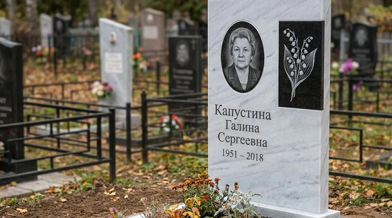 Памятник с гравировкой ландышей — выполненная работа «Капустина» в Нижнем Новгороде