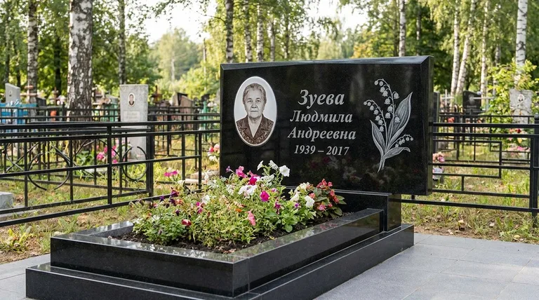 Памятник с гравировкой ландышей — выполненная работа «Зуева» в Нижнем Новгороде