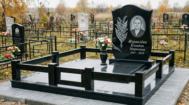 Памятник с гравировкой ландышей — выполненная работа «Журавлёва» в Нижнем Новгороде