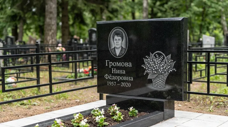 Памятник с гравировкой ландышей — выполненная работа «Громова» в Нижнем Новгороде