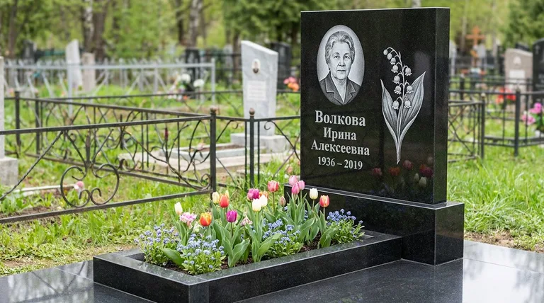 Памятник с гравировкой ландышей — выполненная работа «Волкова» в Нижнем Новгороде