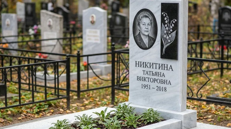 Памятник с гравировкой ландышей — выполненная работа «Никитина» в Нижнем Новгороде