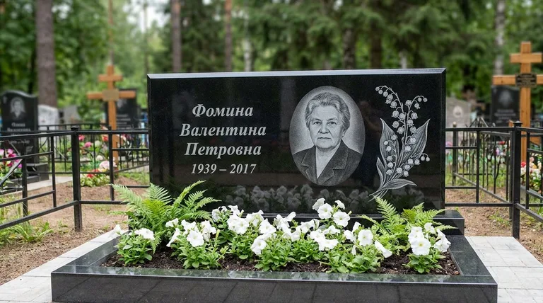 Памятник с гравировкой ландышей — выполненная работа «Фомина» в Нижнем Новгороде