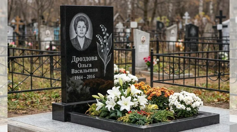 Памятник с гравировкой ландышей — выполненная работа «Дроздова» в Нижнем Новгороде