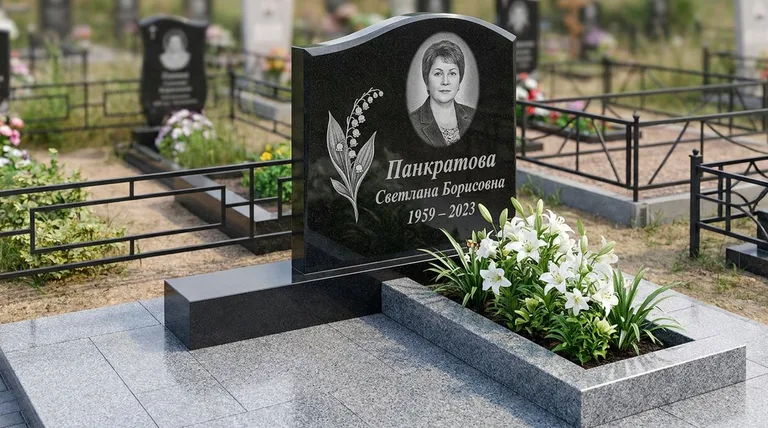 Памятник с гравировкой ландышей — выполненная работа «Панкратова» в Нижнем Новгороде
