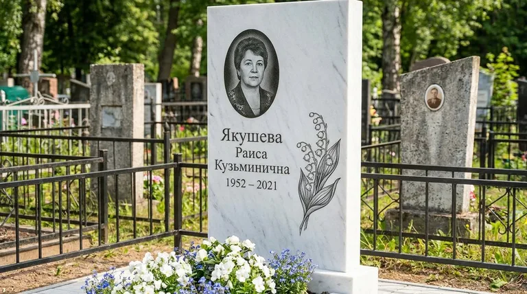 Памятник с гравировкой ландышей — выполненная работа «Якушева» в Нижнем Новгороде