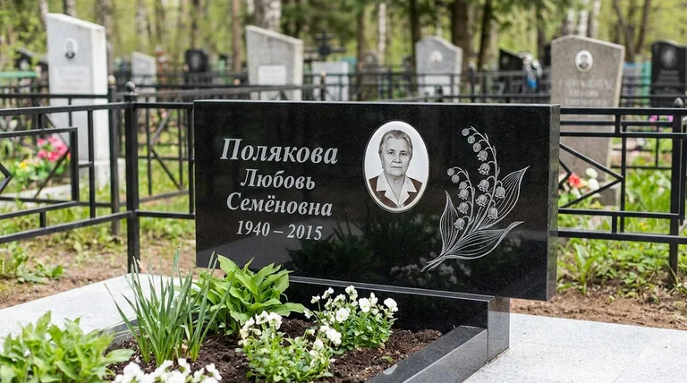 Памятник с гравировкой ландышей — выполненная работа «Полякова» в Нижнем Новгороде