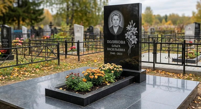 Памятник с гравировкой лилий — выполненная работа «Полякова» в Нижнем Новгороде