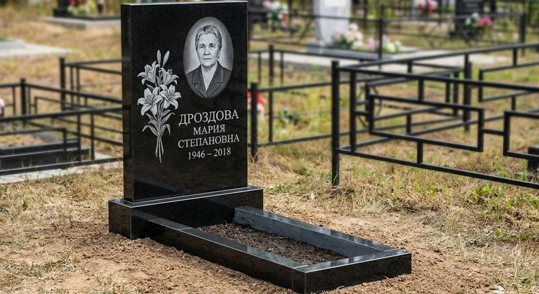 Памятник с гравировкой лилий — выполненная работа «Дроздова» в Нижнем Новгороде