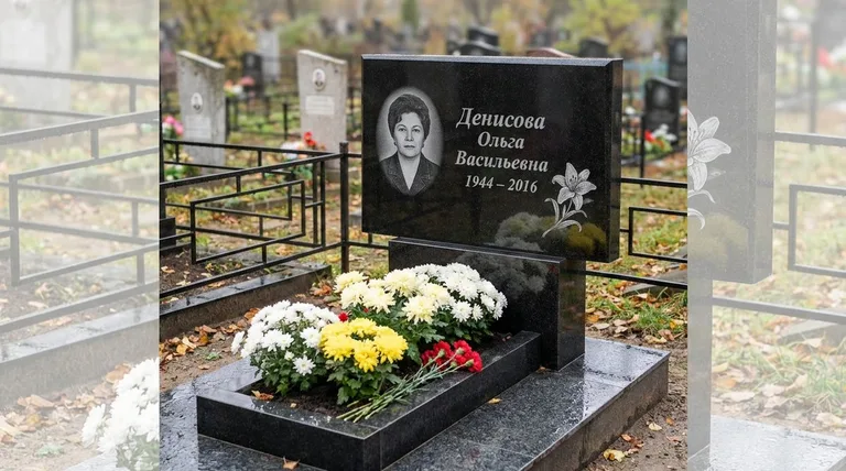 Памятник с гравировкой лилий — выполненная работа «Денисова» в Нижнем Новгороде