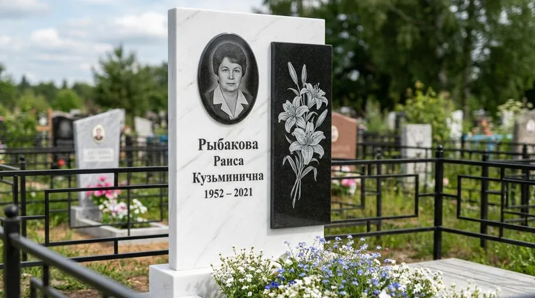 Памятник с гравировкой лилий — выполненная работа «Рыбакова» в Нижнем Новгороде