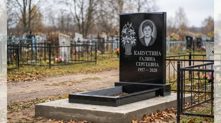 Памятник с гравировкой лилий — выполненная работа «Капустина» в Нижнем Новгороде