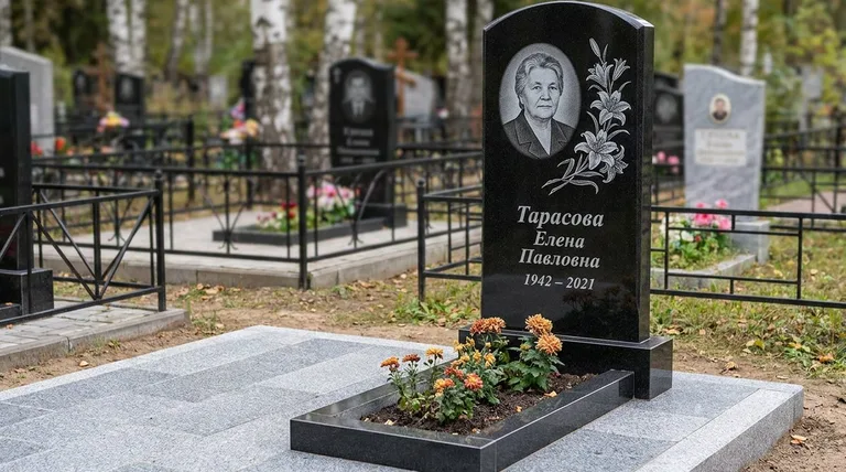 Памятник с гравировкой лилий — выполненная работа «Тарасова» в Нижнем Новгороде
