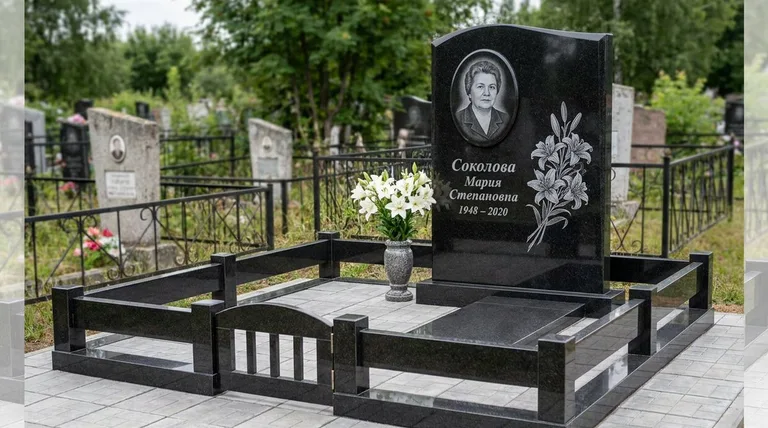 Памятник с гравировкой лилий — выполненная работа «Соколова» в Нижнем Новгороде