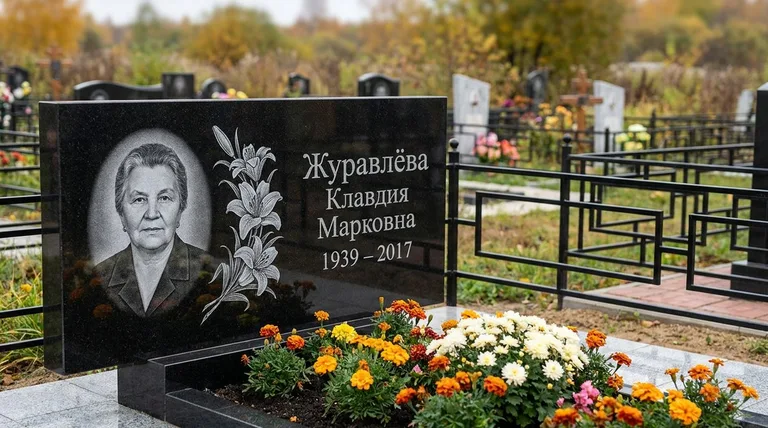 Памятник с гравировкой лилий — выполненная работа «Журавлёва» в Нижнем Новгороде