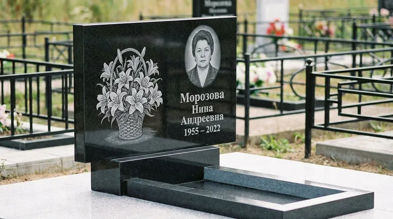 Памятник с гравировкой лилий — выполненная работа «Морозова» в Нижнем Новгороде