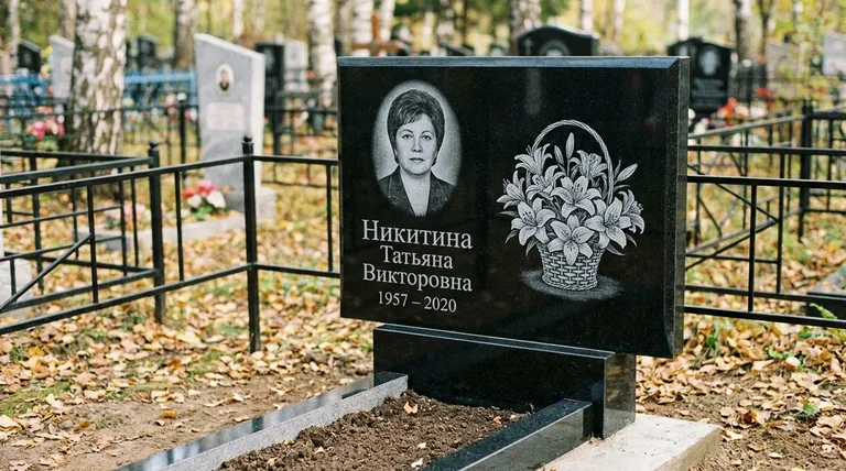 Памятник с гравировкой лилий — выполненная работа «Никитина» в Нижнем Новгороде