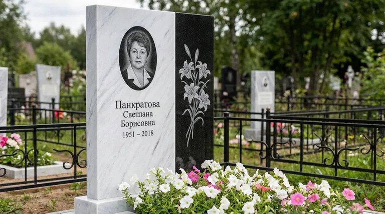 Памятник с гравировкой лилий — выполненная работа «Панкратова» в Нижнем Новгороде