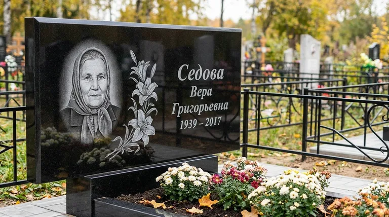 Памятник с гравировкой лилий — выполненная работа «Седова» в Нижнем Новгороде