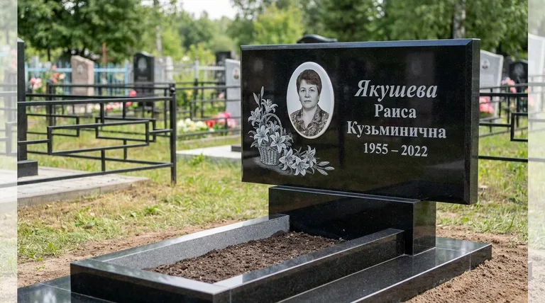 Памятник с гравировкой лилий — выполненная работа «Якушева» в Нижнем Новгороде