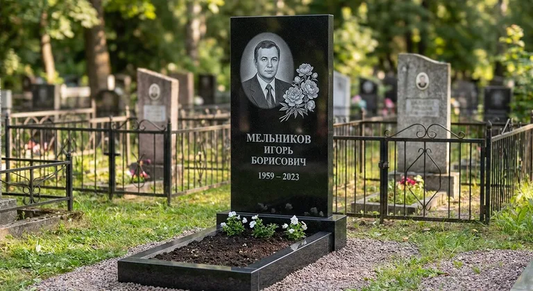Памятник с гравировкой пионов — выполненная работа «Мельников» в Нижнем Новгороде