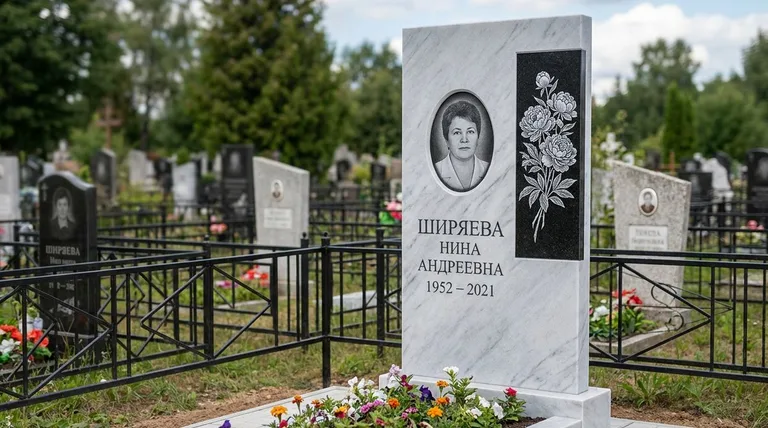 Памятник с гравировкой пионов — выполненная работа «Ширяева» в Нижнем Новгороде