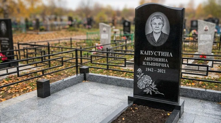 Памятник с гравировкой пионов — выполненная работа «Капустина» в Нижнем Новгороде