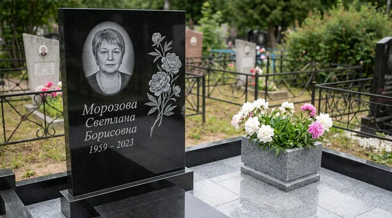 Памятник с гравировкой пионов — выполненная работа «Морозова» в Нижнем Новгороде