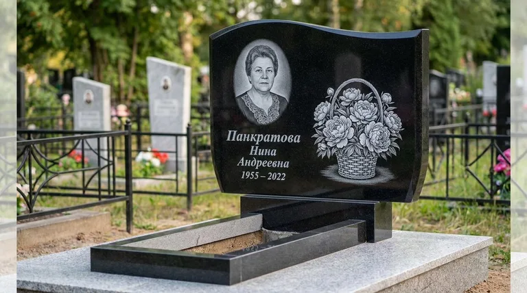 Памятник с гравировкой пионов — выполненная работа «Панкратова» в Нижнем Новгороде