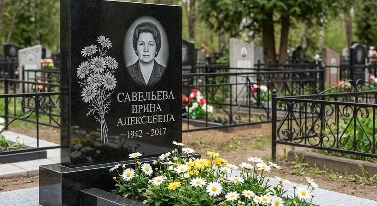 Памятник с гравировкой ромашек — выполненная работа «Савельева» в Нижнем Новгороде