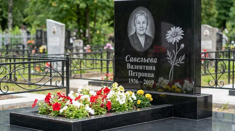 Памятник с гравировкой ромашек — выполненная работа «Савельева» в Нижнем Новгороде