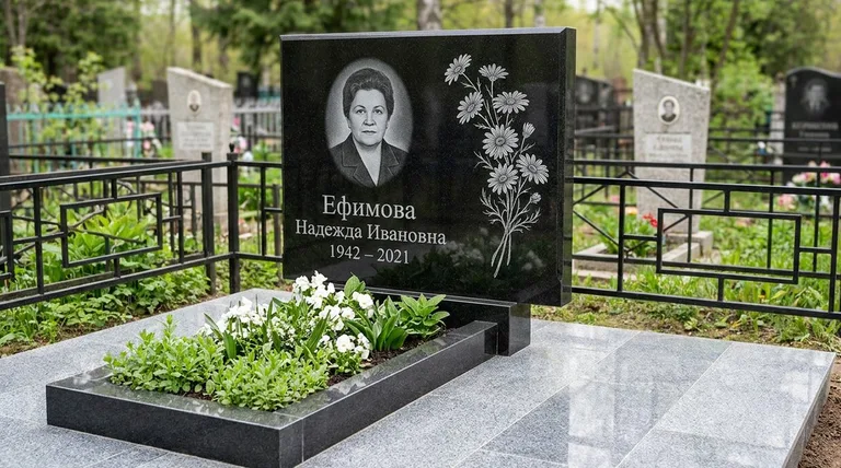 Памятник с гравировкой ромашек — выполненная работа «Ефимова» в Нижнем Новгороде