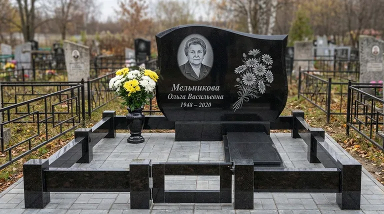 Памятник с гравировкой ромашек — выполненная работа «Мельникова» в Нижнем Новгороде